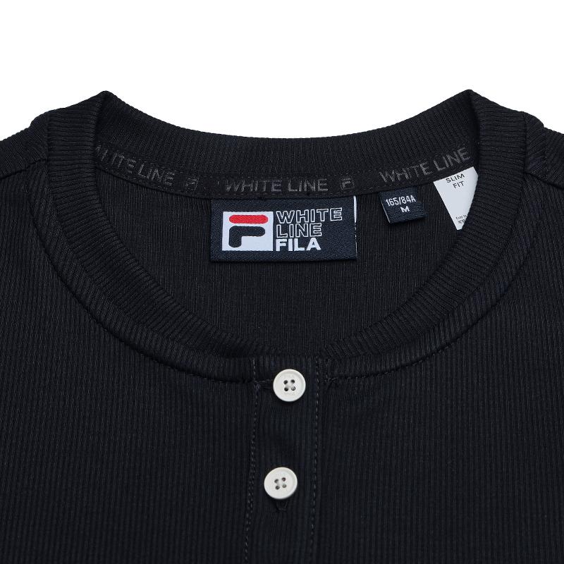 Fila Модная универсальная футболка-henley с блоками цвета и рубчиком Женские топы Легендарно-синий F11W648201FNV