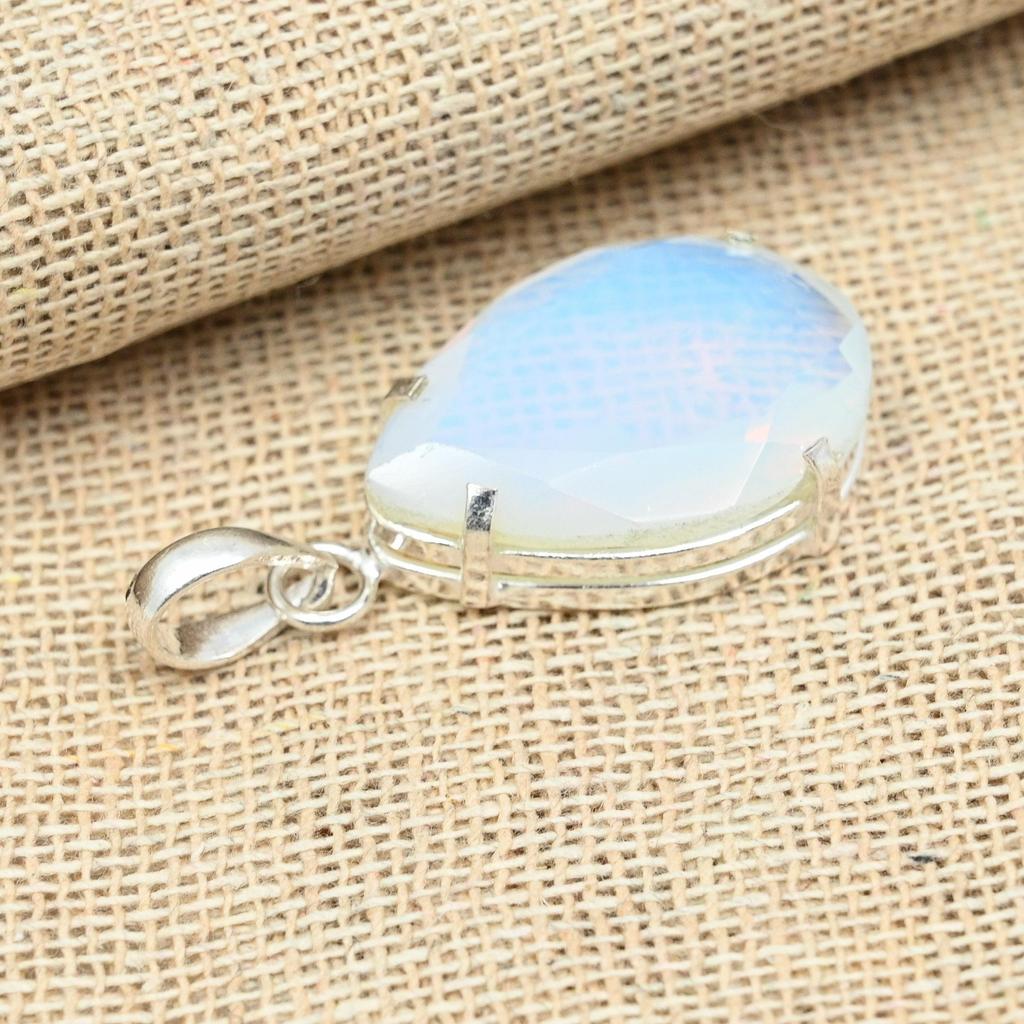 Faceted Milky Opal Gemstone 925 Sterling Silver Handmade Designer Jewelry Pendant