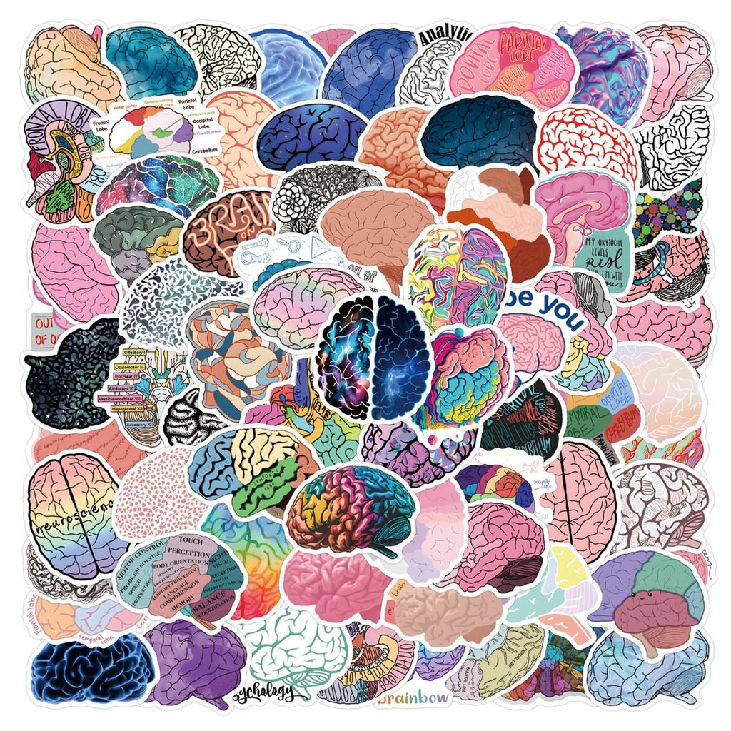 110 New Brain Colorful Brain Decals  Decorative Suitcase Notebook Water-Repellent Decals Premium Durable