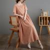 2025 Summer New Cotton and Linen Jacquard Short-sleeved Dress Women's Loose and Thin Round Neck Solid Color Temperament Medium and Long Dress