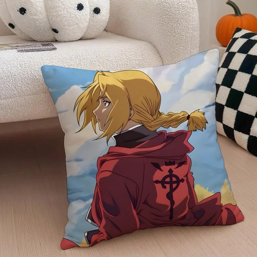 FFullmetal Alchemist Brotherhoo Cushion Cover Linen Pillow Case Soft Breathable Protective Couch Room Decoration
