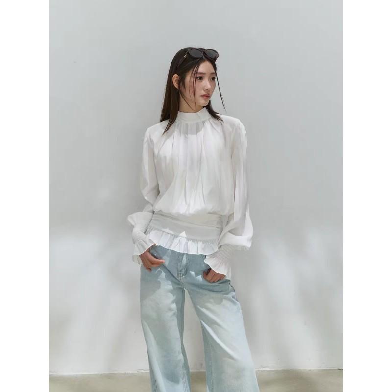 Romantic Escape Medieval Aesthetic White Shirt French Lazy Pleated Lantern Sleeve Blouse