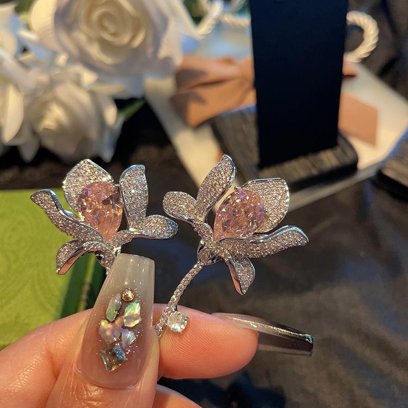 Ювелирные серьги, трехмерные серьги в виде цветка лилии класса люкс с цветной микро-инкрустацией