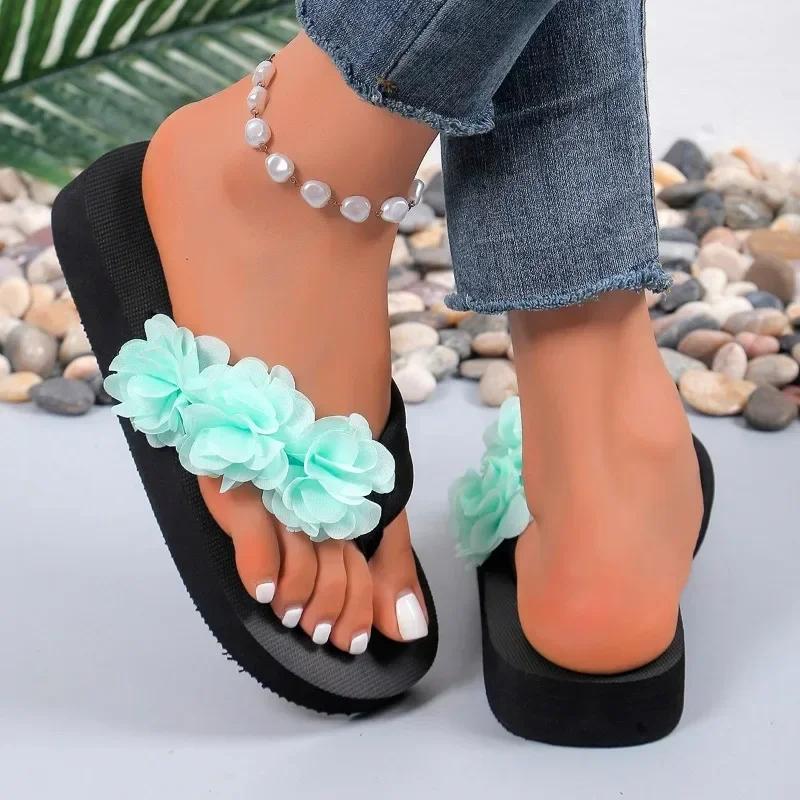 New Summer Women's Fashion Flower Designer Anti-Slip Thick-Soled Sandals Outdoor Open-Toe Vacation Beach Women's Slippers