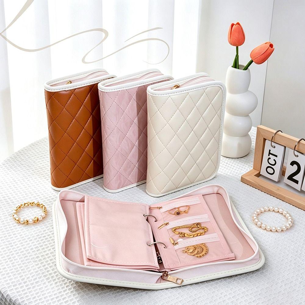 PU Leather Jewelry Packaging Box Zipper Closure Jewelry Organizer Case Home Storage