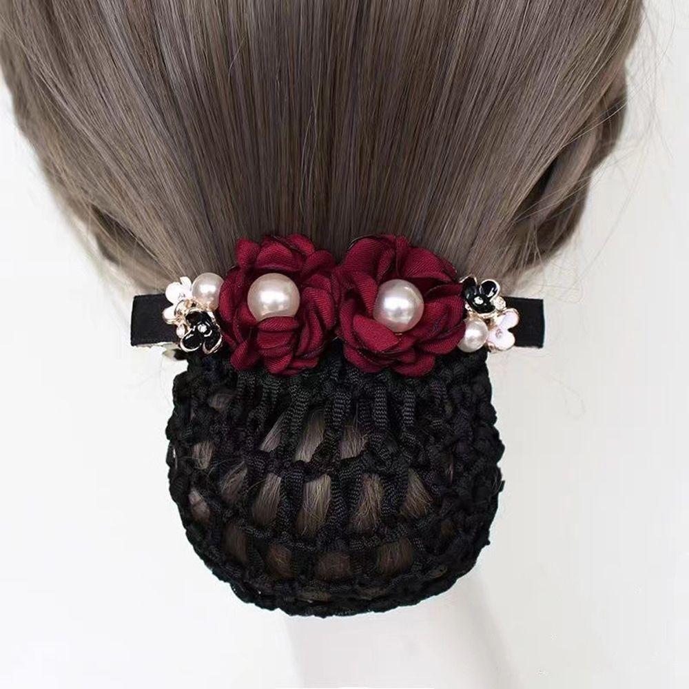 Simple Pearl Flower Cloth Headdress Hairnet Mesh Snood Korean Style Headwear Women Spring Clip