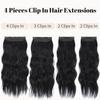 MERISIHAIR Pure Black Women Long Wavy Hair Extensions Synthetic Fiber Natural Wavy 4 Pieces Clip On Hairpiece Daily Wear