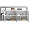 MAESTRO Sideboard - Concrete and Glossy White Lacquered Decor - 4 Doors - L 184 X D 42 X H 93 Cm
