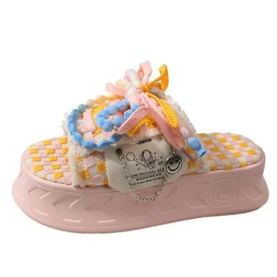 6 см милые кавайные модные граффити тапочки женские толстые подошвы рельефная парусиновая линия перетаскивание для модных женских кексов внешняя одежда