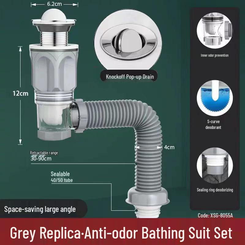 Universal Bathroom Drain Set: Horizontal Wall Washbasin Deodorant Pipe Drainer Gadget