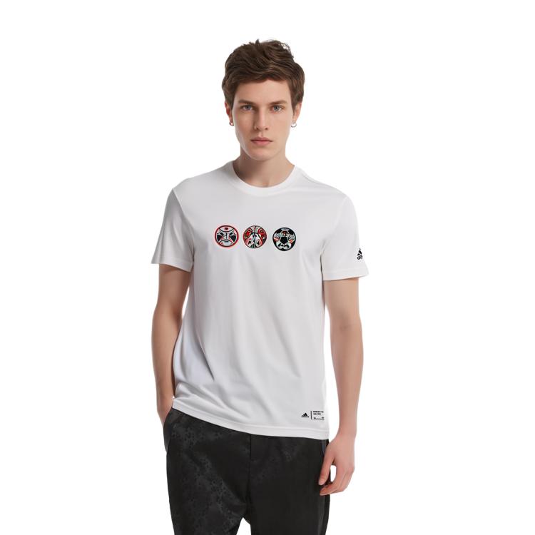 Adidas T Shirts Men's White Crew Neck Moderate Straight Fit FT2849
