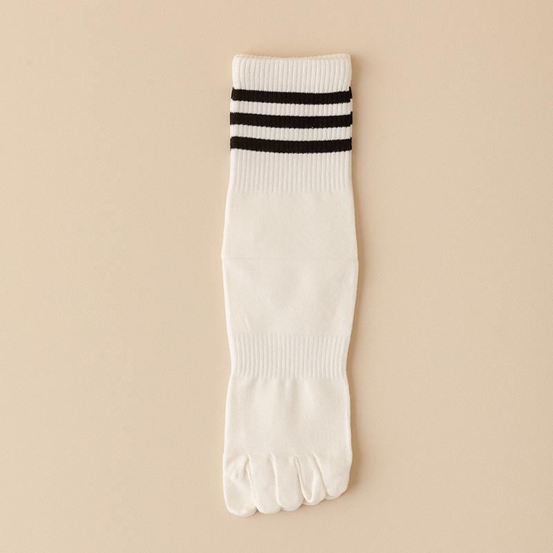 1 Pairs Women Five Finger Socks Cotton Black White Striped Middle Tube Toe-Split Socks Girls' Outdoor Socks Four Seasons