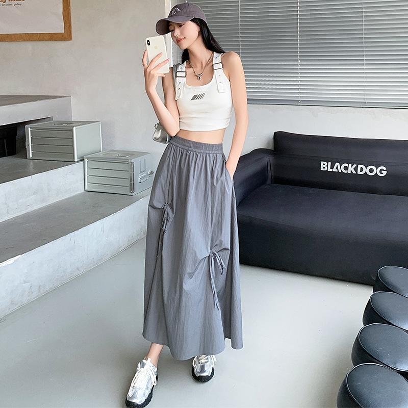 Summertime New Pleated Design Bow Straps Fashionable Personality Skirt Women