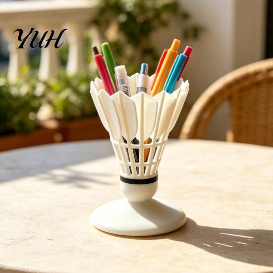 Creative Stationery Holder 3D Printed Badminton Pen Holder, Shuttlecock Shape Desk Organizer for Novelty Cup Office Pencils Markers, Large Capacity