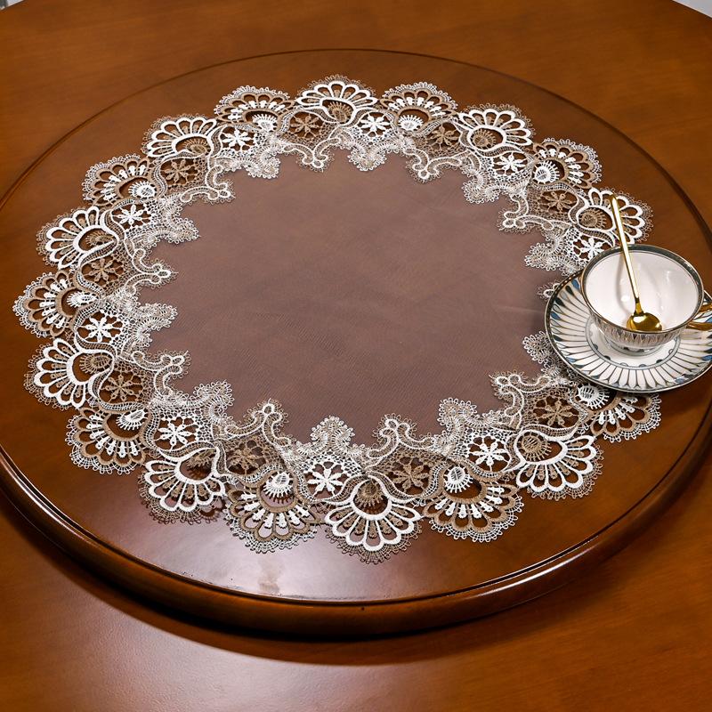Круглая скатерть, вышитая пряжей, роскошная скатерть, прозрачная скатерть для обеденного стола, американское кружево, маленький дисковый коврик для стола