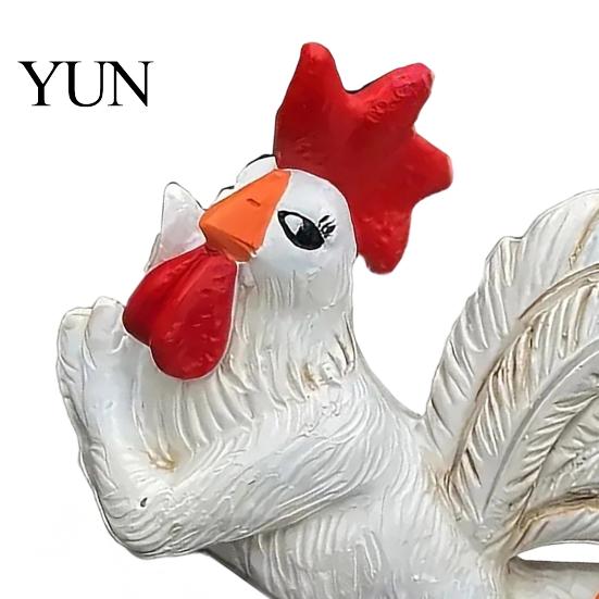Garden Ornament for Yard White Rooster Statue with Enchanting Posture & Long Eyelashes, Creative Table Art Sculpture, Funny Resin Auspicious