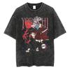 Hot Anime Demon Slayer Kokushibo Graphic Print Washed T Shirt Men Vintage Cotton Tshirts Manga Casual Tee Harajuku Male T-shirt