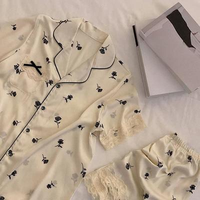 Черная кружевная пижама с розами для женщин, романтическая элегантность и стильная ночная рубашка с цветочным принтом, новая летняя мода для женщин, для отдыха