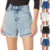 Джинсовые шорты-бермуды для женщин, высокие модные длинные эластичные джинсовые шорты длиной до колена, повседневные летние шорты