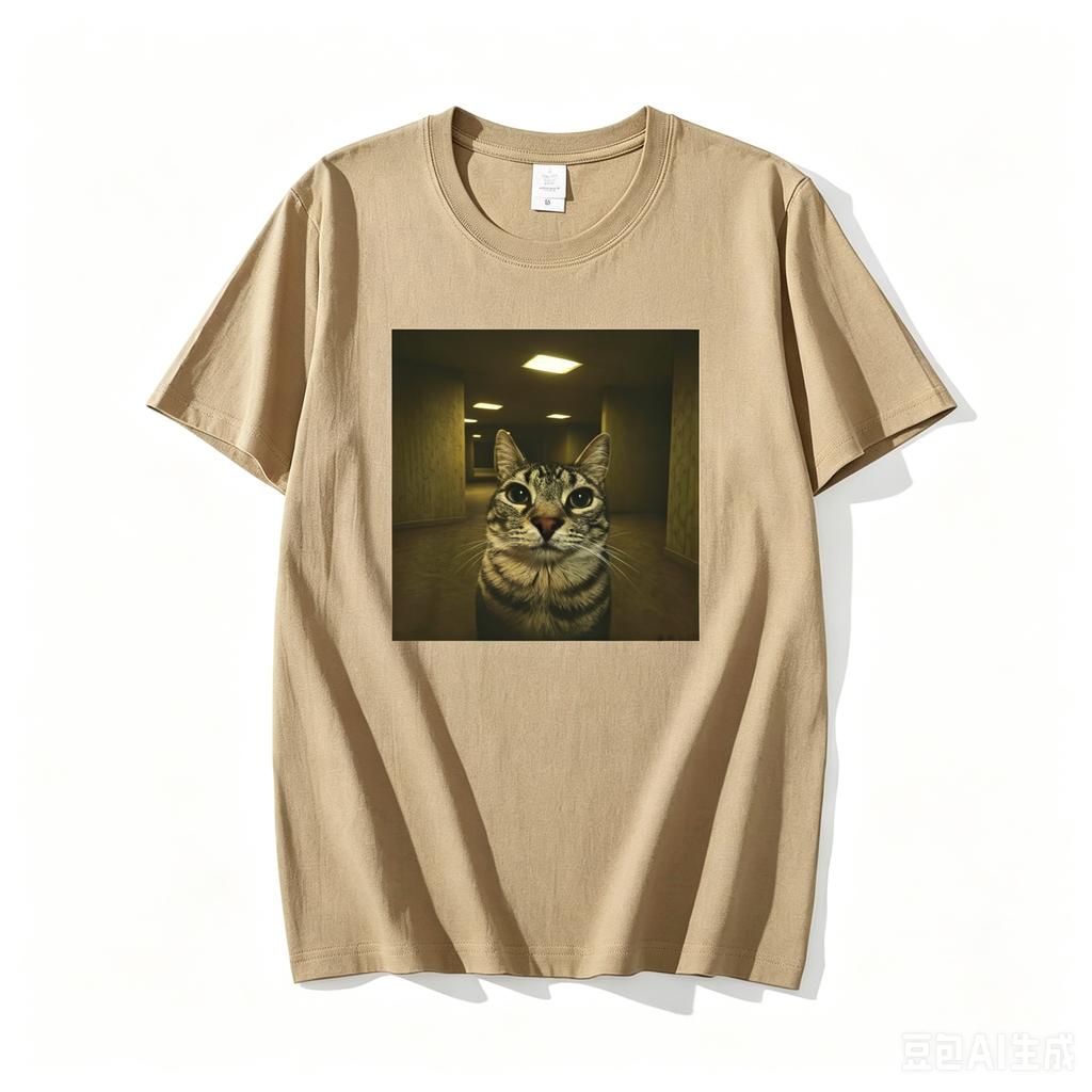Funny Cat Tshirt Liminal Space Graphic Tee Unisex Unisex Weirdcore Cat Tshirts Casual Round Neck Printed Cotton Short Sleeve
