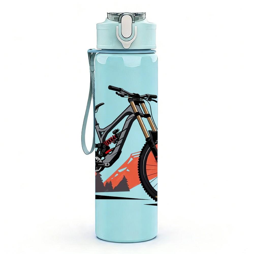 1PC Mountain Bicycle Sport Character Print 750ml Color Plastic Sports Water Bottle Leakproof Flip Straw Lid Suitable for Sports Office Home Use