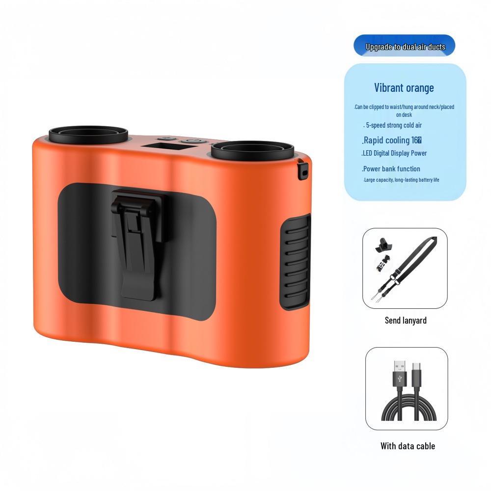 26 New Portable Dual-Barrel USB Waist Fan with Large Capacity for Outdoor Cooling