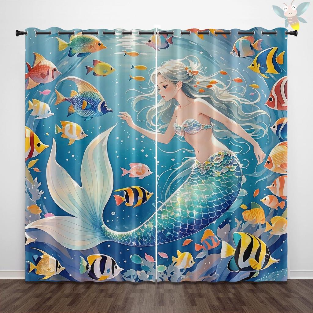 Dragonfly Pattern Glass Painted Blackout Curtains - Thickened Polyester, High Precision Sun Protection