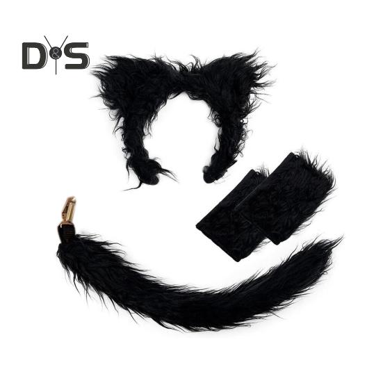 Набор волчьих ушей и хвостов, реалистичный дизайн, плюшевая повязка на голову, перчатки, набор хвостов, аксессуары для ролевых игр на Хэллоуин