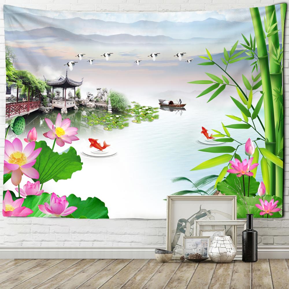 Мертвые листья лотоса кои гобелен настенный искусство природа растение хиппи тапиз домашний декор фон ткань