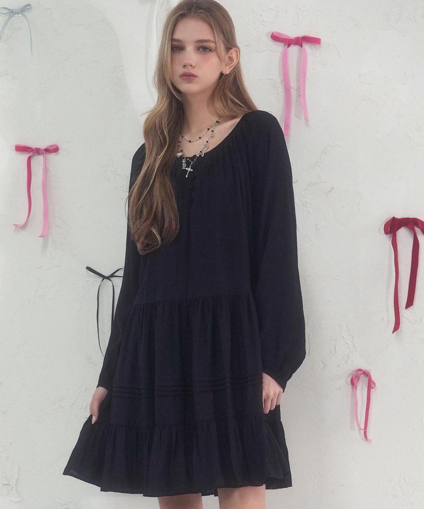Viva Sers Fleur Pintuck Dress Black