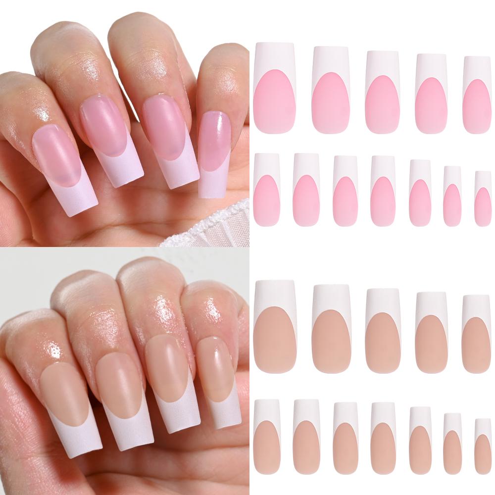 120/150pcs Medium-Square Pink &White French False Nail Tips Matte Pink Nude Press on Nails Full Cover Artificial Fake Nail Tips