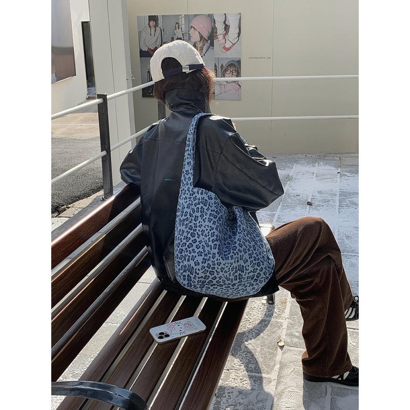 Корейская инс ретро холщовая сумка с леопардовым принтом модная нишевая универсальная сумка на плечо/подмышку большой вместимости для поездок на работу