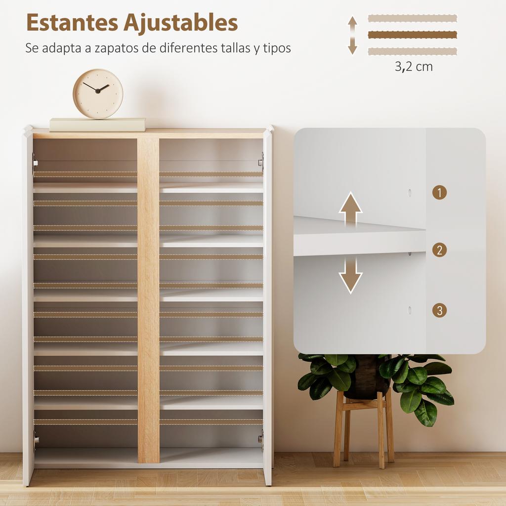 6 Tier Shoe Cabinet With 2 Doors In Glossy White With Soft Close And Adjustable Shelves 70x33.5x95 Cm White