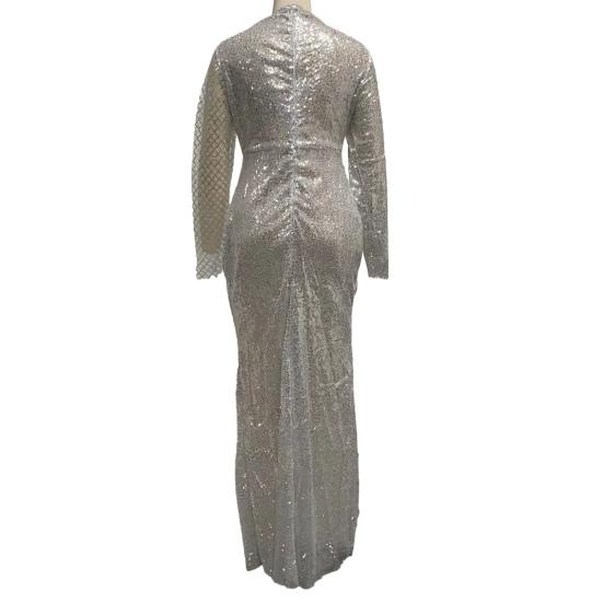 Женское сексуальное платье с пайетками, блестящее, с высоким воротником, длиной до пола, выпускное платье, облегающее, с длинным рукавом, с вырезами, вечернее платье