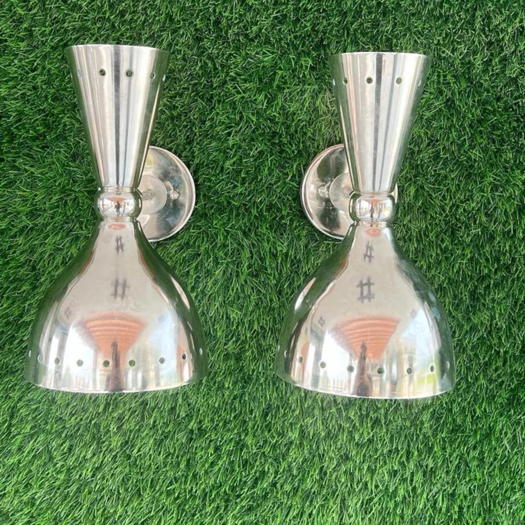 Mid-Century Modern Italian Double Wall Sconce -Chrome Finish Designer Lighting Fixture for Bathroom or Washbasin Décor
