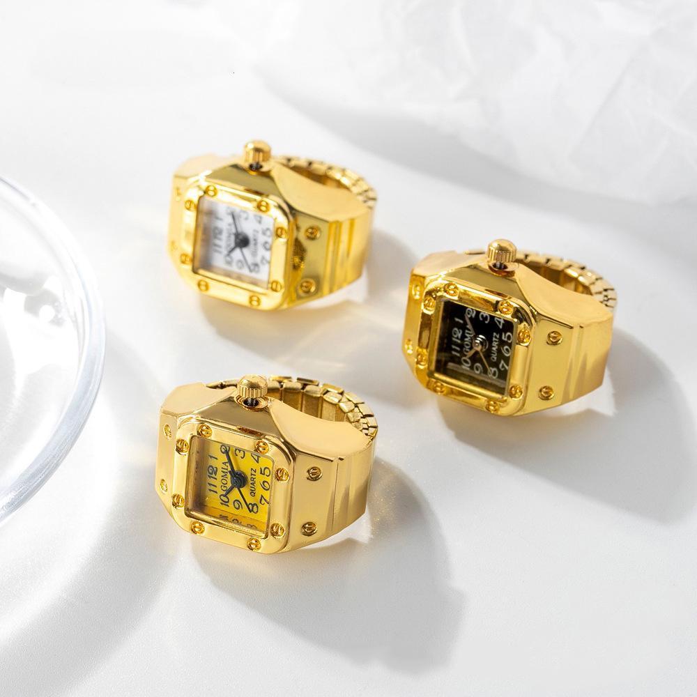 Унисекс модные ювелирные кварцевые часы кольцо с черным прямоугольным циферблатом