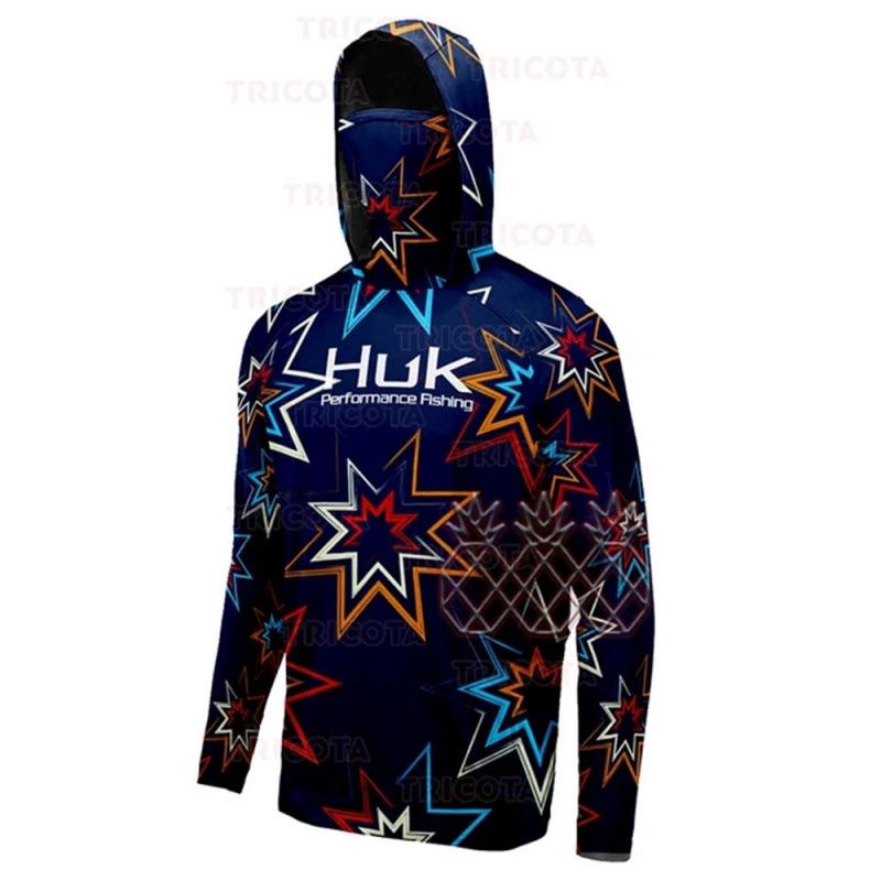 Мужская толстовка HUK с защитой от солнца и маской - с длинным рукавом для летней ловли на спиннинг