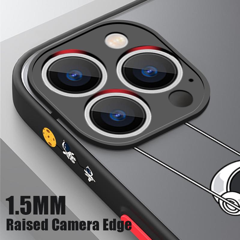 Матовый прозрачный чехол с рисунком лунного астронавта для iPhone 16 Pro Max 15 Plus 14 13 Pro 12 11 XR, защитный ремешок для объектива, противоударный, мягкий, тонкий чехол для телефона
