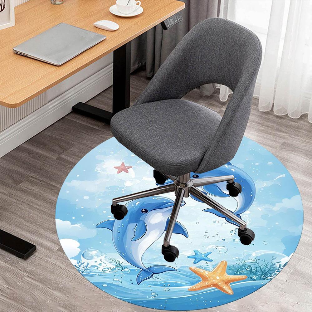 1PC Dolphins Ocean Round Chair mat Area Rug - Non-Slip, Floor Mat for Office, Bedroom, home decor Christmas Gift c0528070