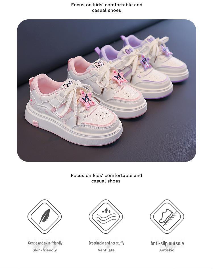 Весенние роликовые кроссовки для девочек 2026 - Милый корейский стиль, Модные белые кеды с мультяшным принтом, Дышащие, Легкие, Повседневные.
