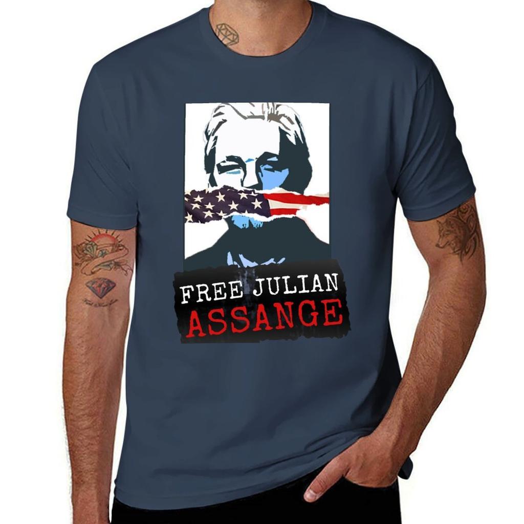 Free Julian Assange Tshirt Casual Breathable Short Sleeve Top
