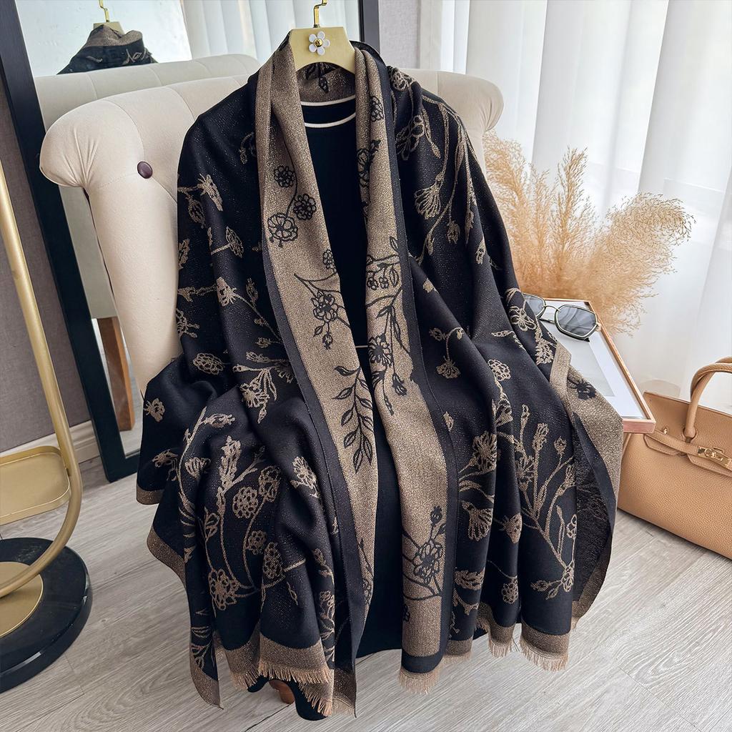 Gold Thread Scarf Women'S Autumn High-End Feeling Small Floral Japanese Silk Scarf Soft Thin Shawl Headscarf