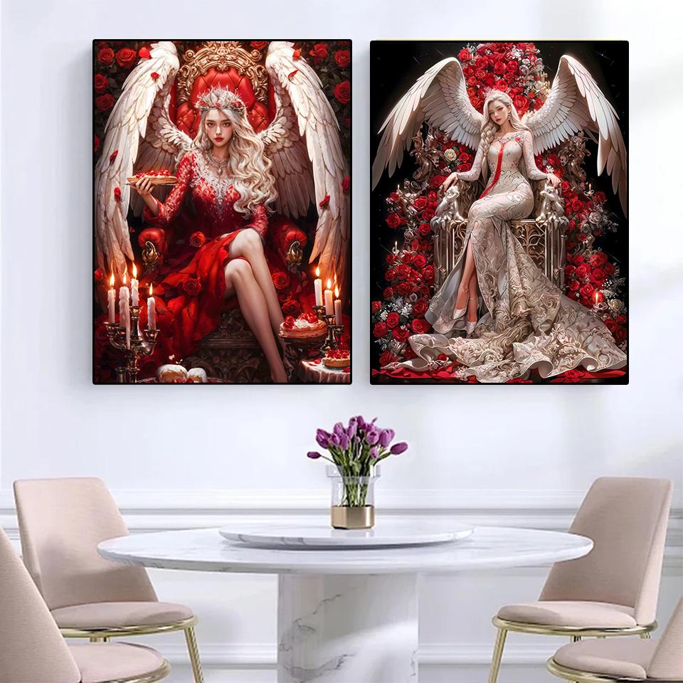 Новая алмазная роспись Красная серия Крылатый ангел Девушка 5DDIY Картина Мозаика Вышивка Хэллоуин Украшение стены Подарок