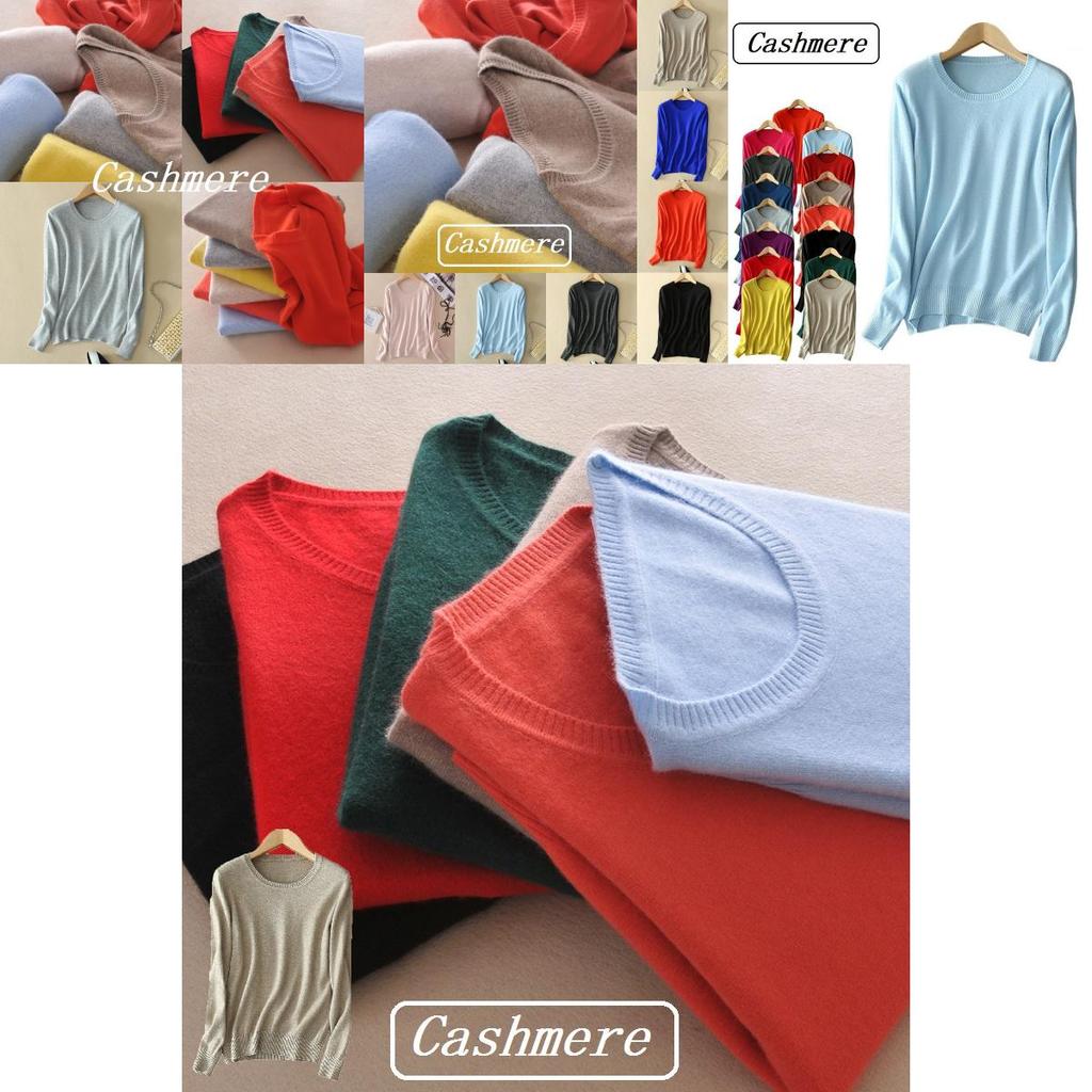 Stylish Women's Cashmere Loose Pullover Crew Neck Knit Sweater For Cozy Winter Wear