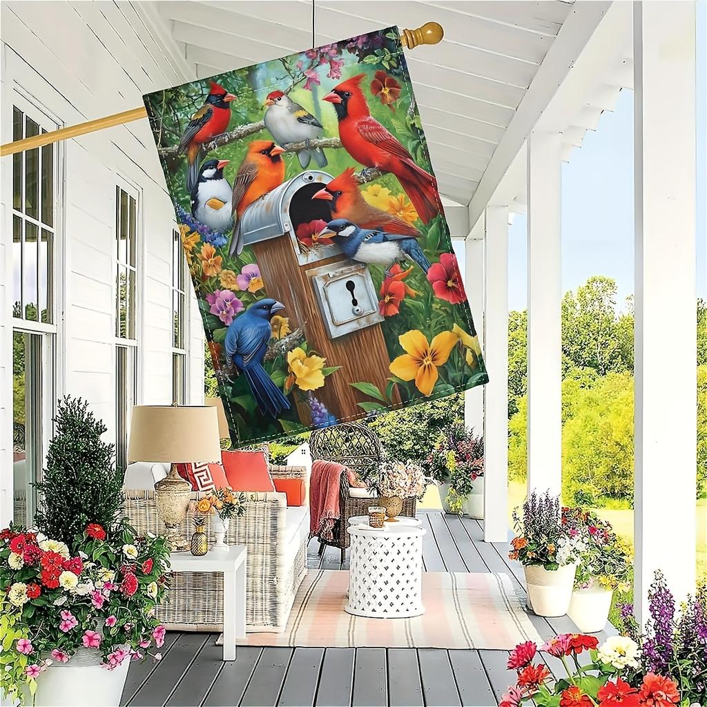 1pcs, Little Bird and Email Spring Garden Flag Flower Cardinals4 (1)double-sided garden flag, yard decoration, outdoor decoration, lawn, flag only