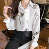 Spring Women's Shirt Long Sleeved Rose Printed Western-style Oversized Chiffon Shirt Long Sleeved Top