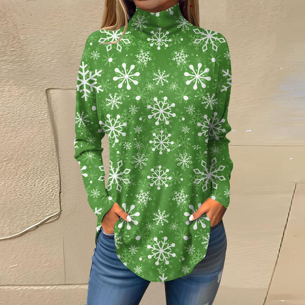 Tee Shirts For Women Fall Casual Long Sleeve Shirts Sweatshirt Vintage Printed High Neck Top Pullover