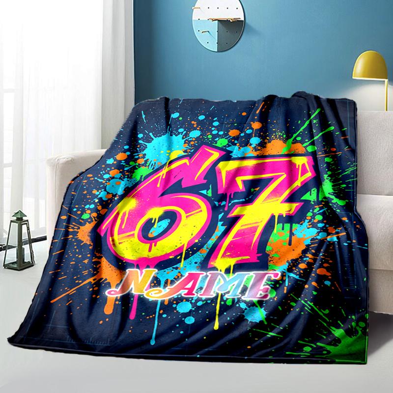 1PC Custom Name Colorful Splatter Art flannel blanket versatile,all-season throw suitable for the living room,bedroom,camping,travel,and gift