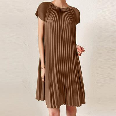 Женское повседневное летнее плиссированное платье с коротким рукавом и круглым вырезом
