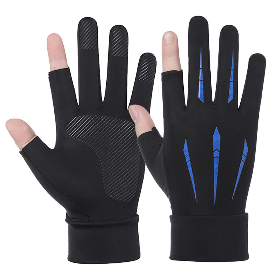 LOOGDEEL Summer Two Finger Ice Silk Gloves Outdoor Sports Ice Silk Gloves Thin Sunscreen Quick Drying Breathable Cycling 6